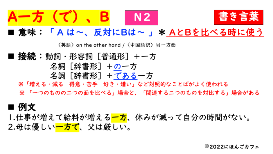 【間違いやすい文法】「一方(で)」VS「一方だ」 - にほんごカフェ